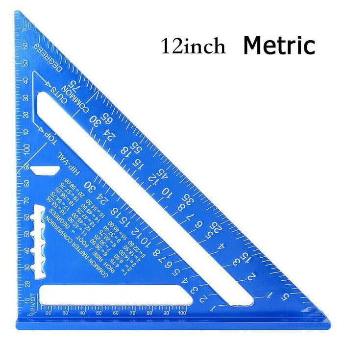 12'' Blue Aluminium Alloy Triangle Angle Speed Square Protractor Guide Ruler