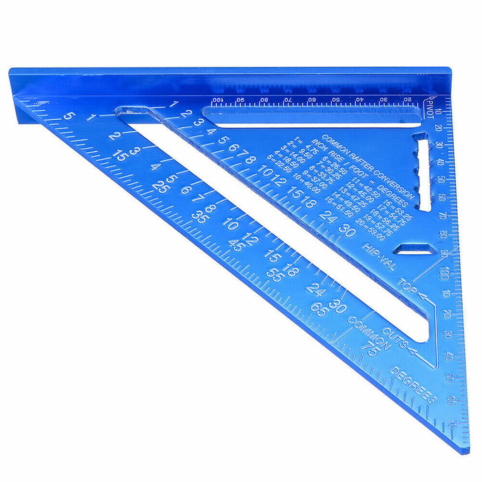 12'' Blue Aluminium Alloy Triangle Angle Speed Square Protractor Guide Ruler