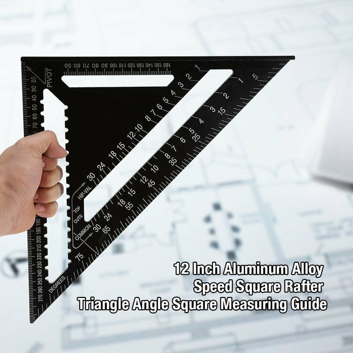 12'' Blue Aluminium Alloy Triangle Angle Speed Square Protractor Guide Ruler