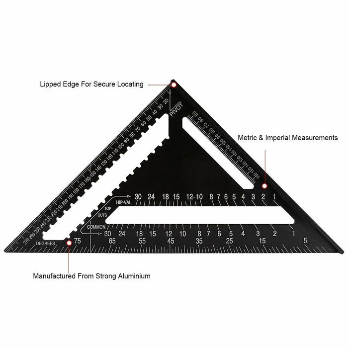 12'' Blue Aluminium Alloy Triangle Angle Speed Square Protractor Guide Ruler