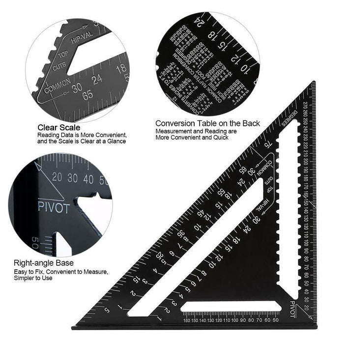 12'' Blue Aluminium Alloy Triangle Angle Speed Square Protractor Guide Ruler