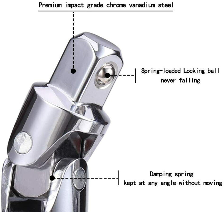 3pc Universal Flexible Socket Connector Set 1/4" 3/8" 1/2" Swivel Joint Adapter