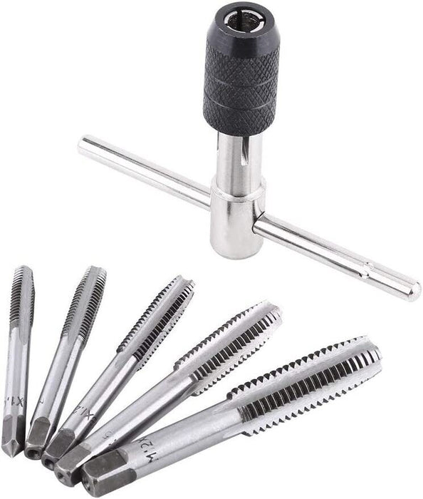 7PC T-Handle Adjustable Ratchet Tap Holder Wrench with Metric Tread Plug M4-M12