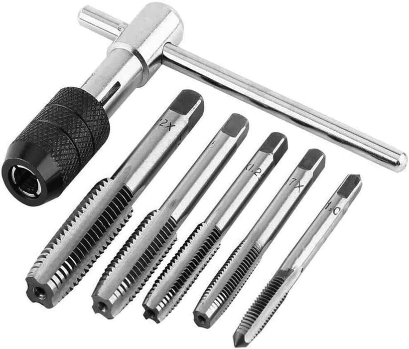 7PC T-Handle Adjustable Ratchet Tap Holder Wrench with Metric Tread Plug M4-M12
