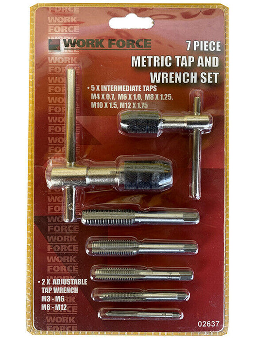 7PC T-Handle Adjustable Ratchet Tap Holder Wrench with Metric Tread Plug M4-M12