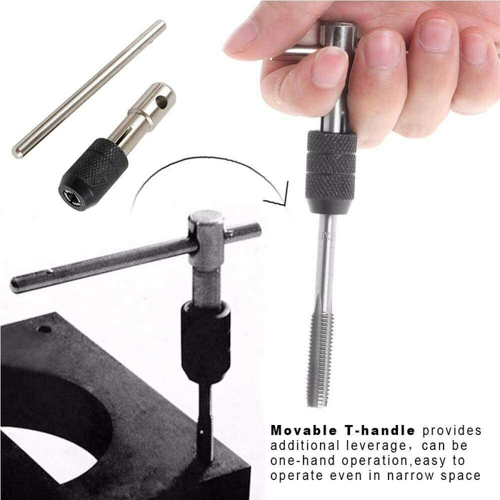 7PC T-Handle Adjustable Ratchet Tap Holder Wrench with Metric Tread Plug M4-M12