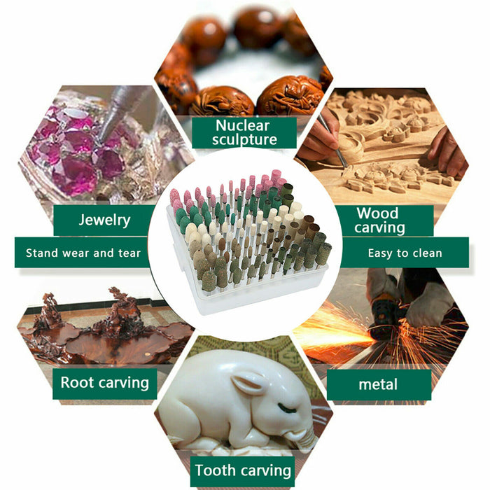 100pcAbrasive Point Grinding Wheel Head Polishing Mounted Set Dremel Rotary Tool