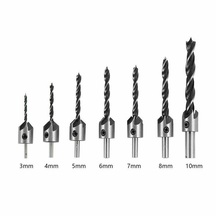 7pcs Countersink Tapered Drill Bit Screw Set Wood Pilot Hole For Woodworking