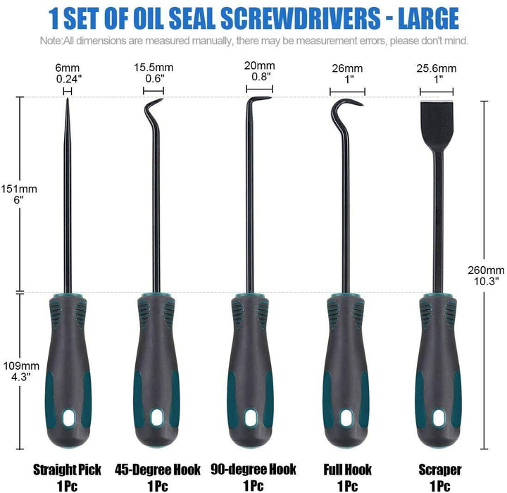 5Pc Pick Hook & Scraper Set Straight Pin Scratch Awl O-Ring Seal Gasket Remove