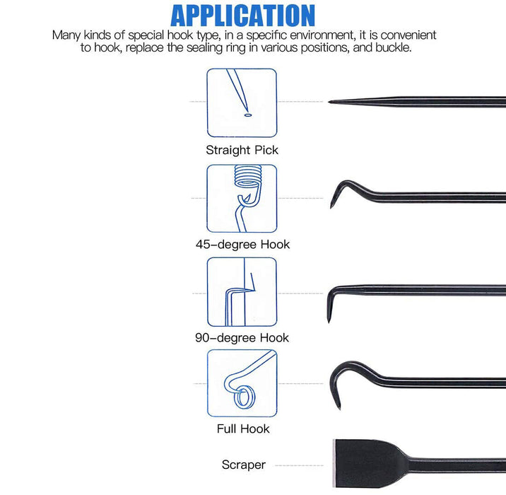 5Pc Pick Hook & Scraper Set Straight Pin Scratch Awl O-Ring Seal Gasket Remove