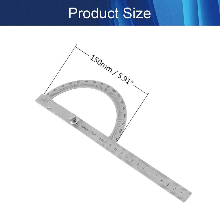 Stainless Steel Protractor 180 Degree Rotation Angle Ruler Measure 150mm Tool