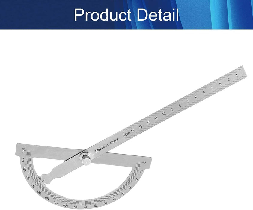 Stainless Steel Protractor 180 Degree Rotation Angle Ruler Measure 150mm Tool