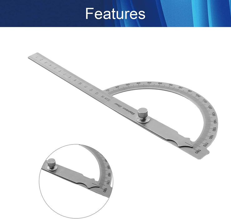 Stainless Steel Protractor 180 Degree Rotation Angle Ruler Measure 150mm Tool