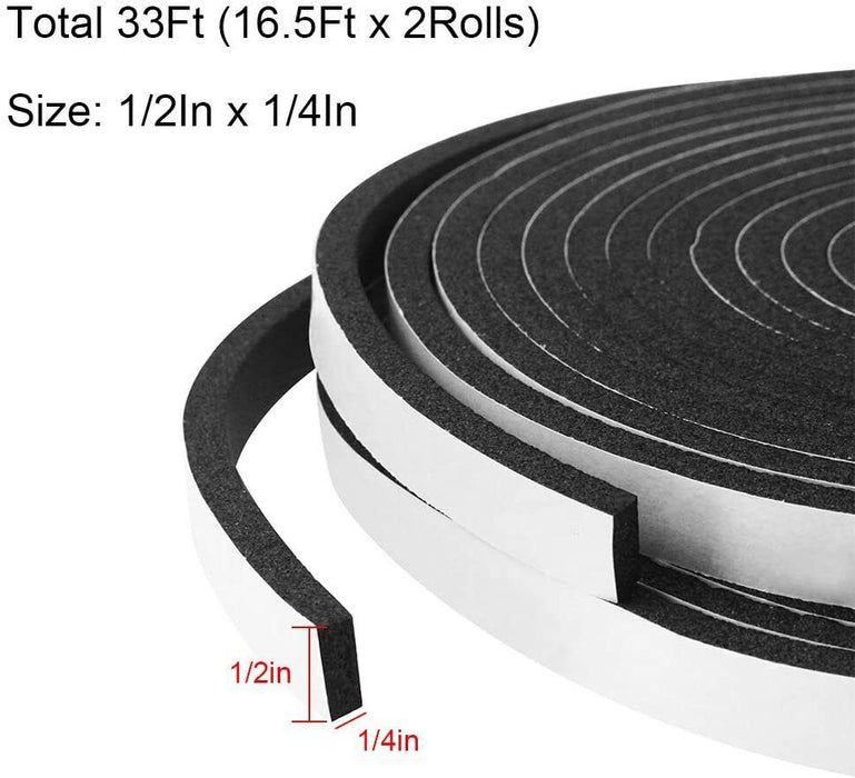 3PC Sponge Foam Weatherstrip Tape ROLL Black Seal Strip Tape Door Seal AU