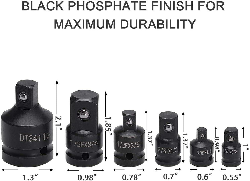 6pc Impact Socket Adaptor Set Ratchet Drive Increaser Reducer Convertor 3/4-1/4"
