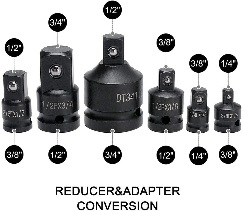 6pc Impact Socket Adaptor Set Ratchet Drive Increaser Reducer Convertor 3/4-1/4"