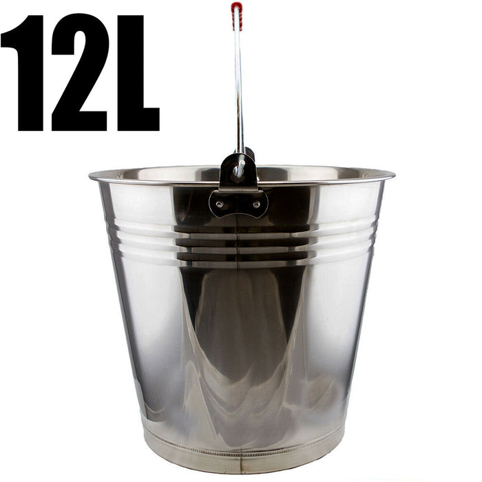 12Ltr Stainless Steel Bucket with Handle  Heavy Duty Quality 15L Marine Pail