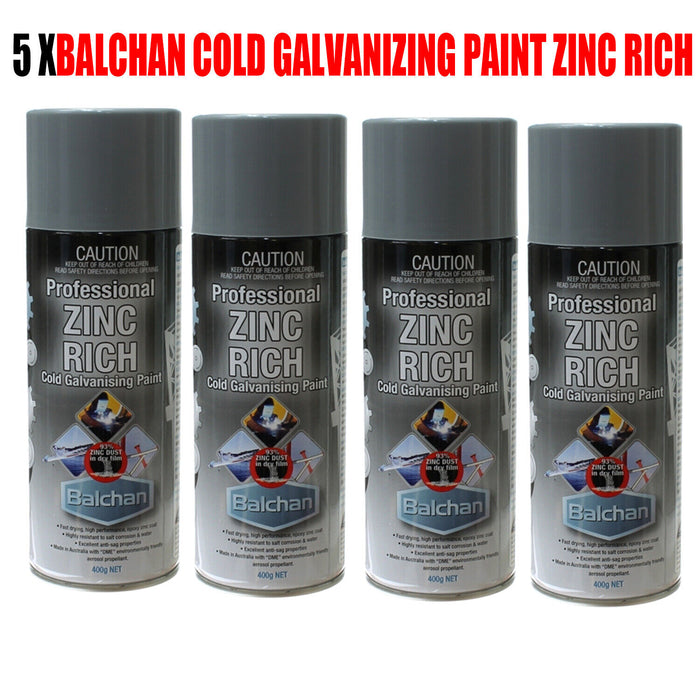 5 X 400G BALCHAN PROFESSIONAL COLD GALVANIZING PAINT ZINC RICH (MADE IN USA)