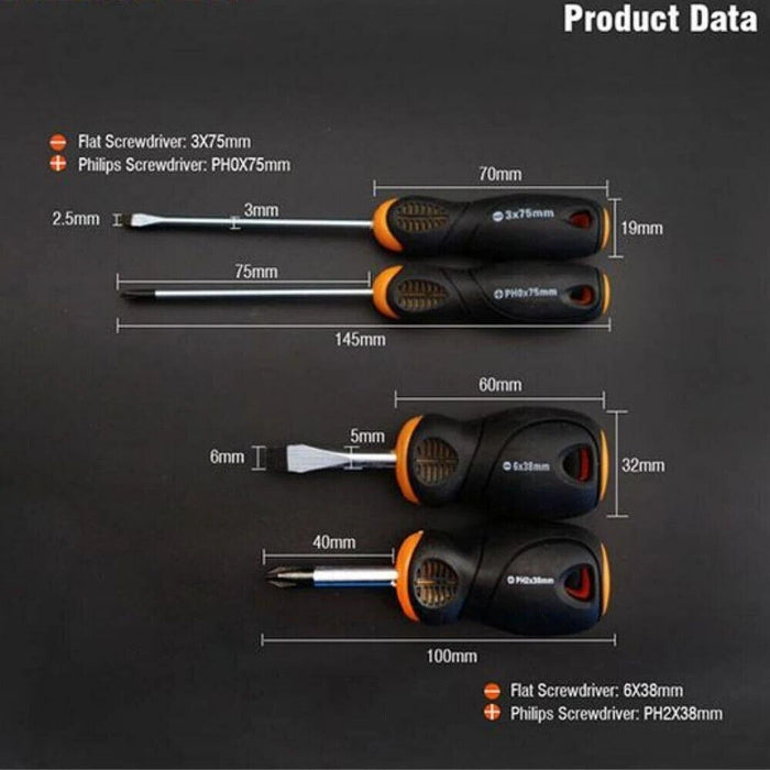 Harden 10pc Flat#3-6  Phillips PH0-PH2 S2 Screwdriver Set Test Pencil