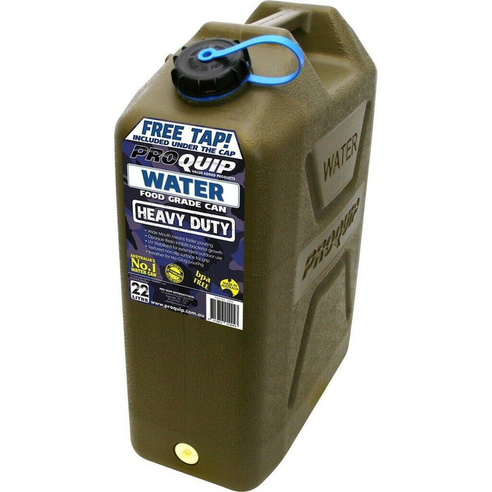 Proquip Heavy Duty Water Jerry Can 22L With Tap Wide Mouth Olive Army Green