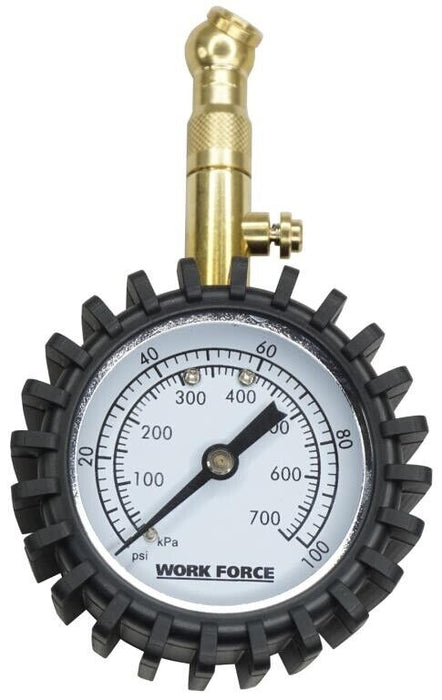 Tyre Gauge Precision Dial Easy Read 0-100psi with Release Button & Angle Head - FISHER DISCOUNT