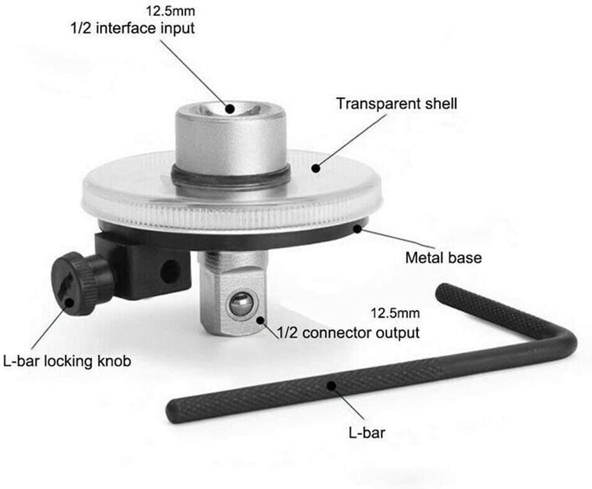 Torque Angle Gauge 360° 1/2" Drive Meter Auto Angle Rotation Measure with Wrenc