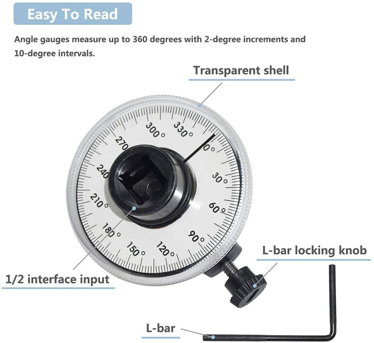 Torque Angle Gauge 360° 1/2" Drive Meter Auto Angle Rotation Measure with Wrenc