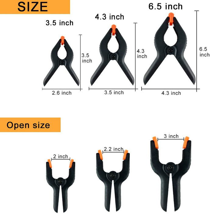 10Pc Spring Clamps Set Heavy Duty Nylon Clips 3 Sizes Non-Slip Grip TPR Handle