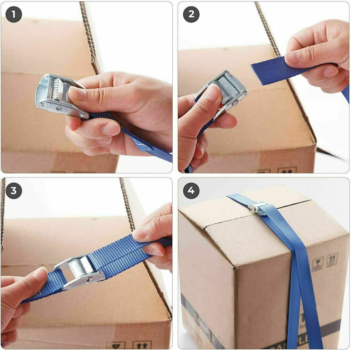 4PC Cargo Ratchet Strap Rope Cam Buckle Truck 25mmx2.5m Cambuckle Tie Down Strap