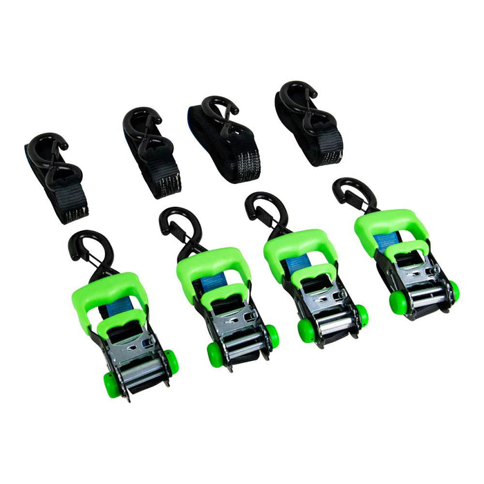 4PCS Monkey Grip Ratchet Tie Down with Soft Loop Straps 750KG Capacity 4M x 35mm - FISHER DISCOUNT