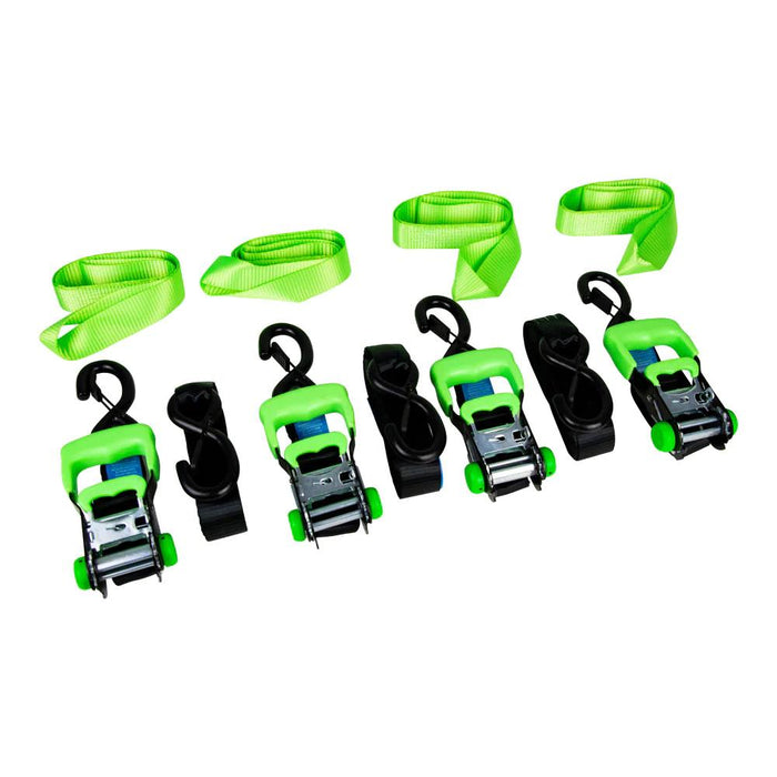 4PCS Monkey Grip Ratchet Tie Down with Soft Loop Straps 750KG Capacity 4M x 35mm - FISHER DISCOUNT