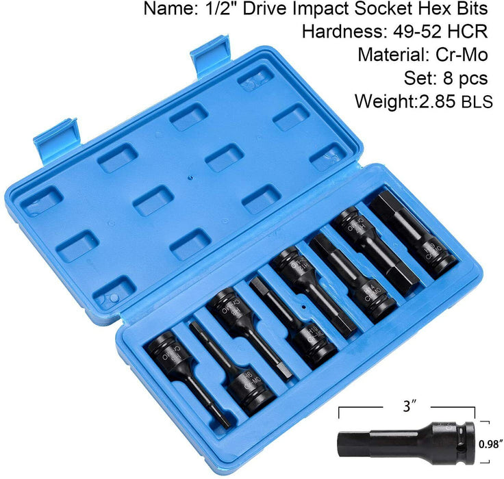 8pcs Hex Allen Bits 1/2'' Drive Deep Air Impact Socket Set Auto Repair Tools AU