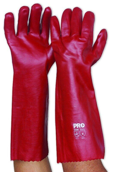 GLOVES 45CM RED PVC DIP CHEMICAL GLOVES - PACK OF 3 -