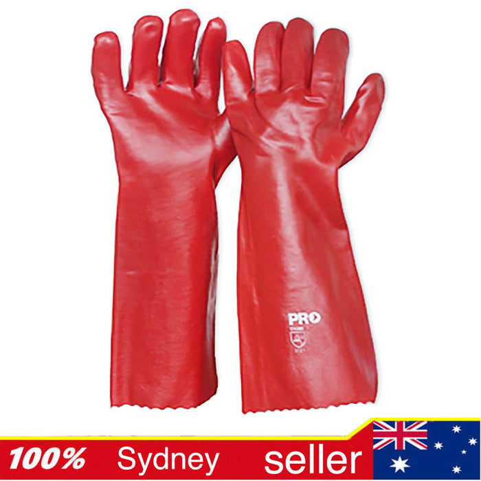 GLOVES 45CM RED PVC DIP CHEMICAL GLOVES - PACK OF 3 -