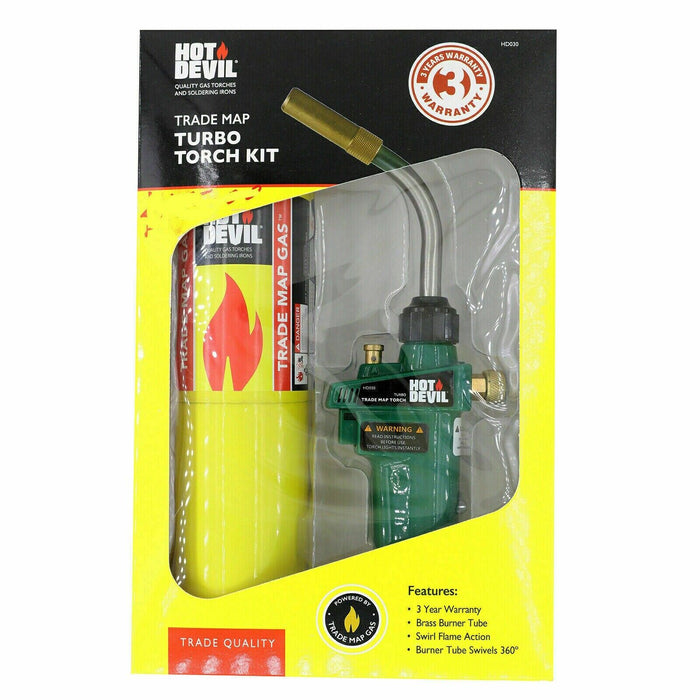HOT DEVIL Portable Lightweight Trade Map Gas Cylinder With Turbo Torch Head New