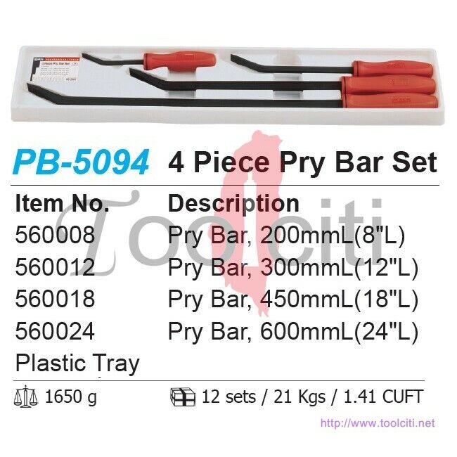Genius Tools Professional Mechanics Pry Bar Set 4 Piece - PB-5094 Made in Taiwan