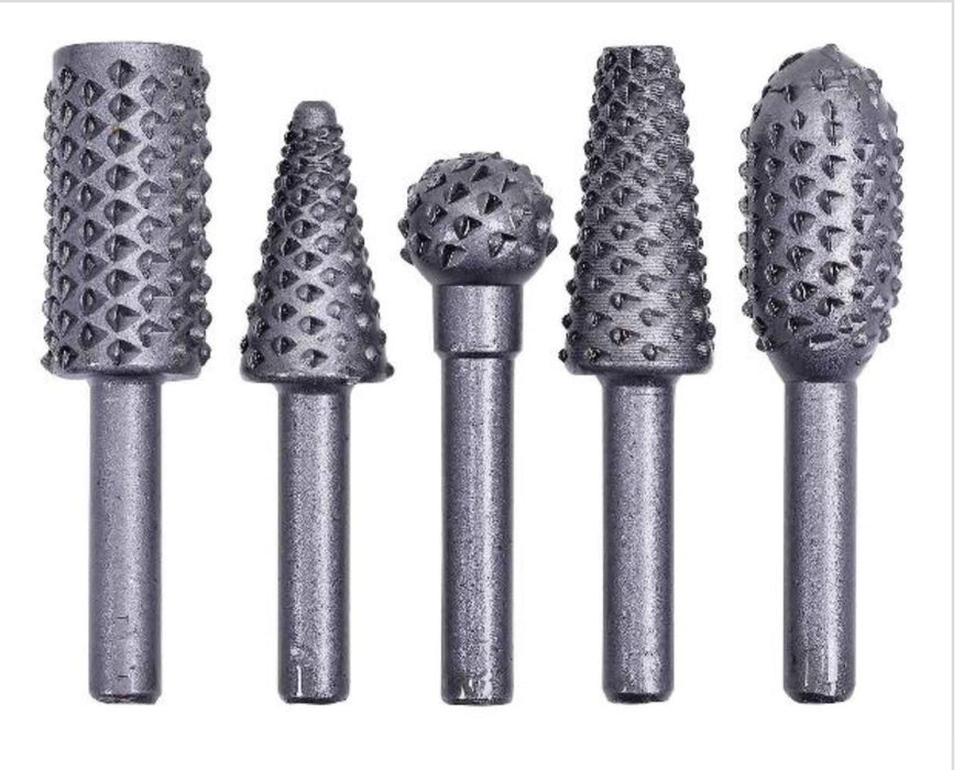 5pcs Shank Rotary Rasp Burr Set Drill Bit Wood Carving Woodworking File 1/4"