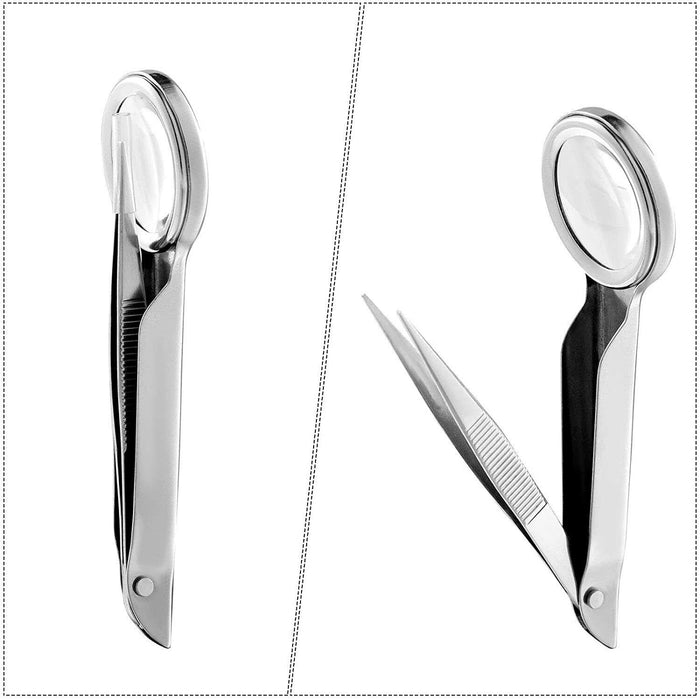 1 X TWEEZERS WITH MAGNIFYING 50mm GLASS NON-STERILE SPLINTER 10X Magnifier - FISHER DISCOUNT