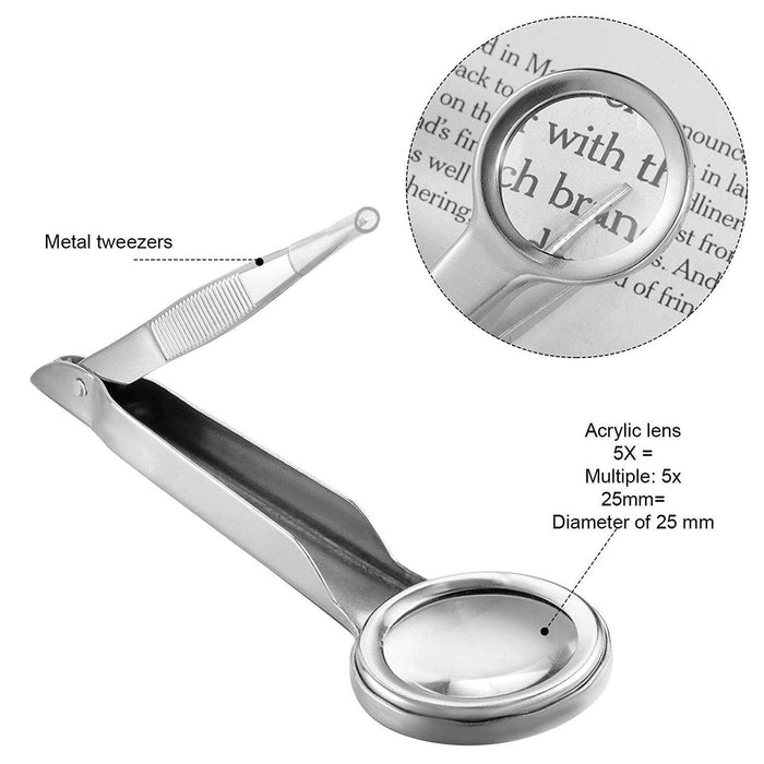 1 X TWEEZERS WITH MAGNIFYING 50mm GLASS NON-STERILE SPLINTER 10X Magnifier - FISHER DISCOUNT