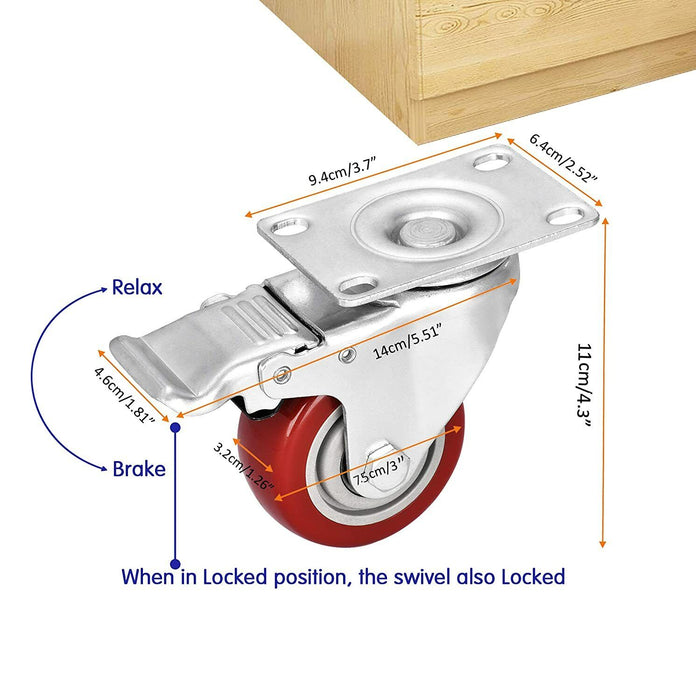 Heavy Duty Caster Wheel Castor Wheel 6" 15cm Swivel with brake 500kg Capacity