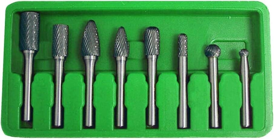 GRIP 8 PC HEAVY-DUTY DOUBLE CUT CARBIDE ROTARY TOOL FILE BIT BURR SET HIGH SPEED