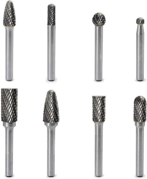 GRIP 8 PC HEAVY-DUTY DOUBLE CUT CARBIDE ROTARY TOOL FILE BIT BURR SET HIGH SPEED