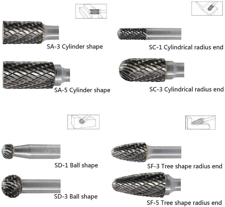 GRIP 8 PC HEAVY-DUTY DOUBLE CUT CARBIDE ROTARY TOOL FILE BIT BURR SET HIGH SPEED