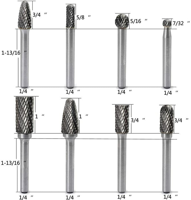 GRIP 8 PC HEAVY-DUTY DOUBLE CUT CARBIDE ROTARY TOOL FILE BIT BURR SET HIGH SPEED