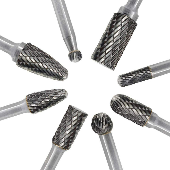 GRIP 8 PC HEAVY-DUTY DOUBLE CUT CARBIDE ROTARY TOOL FILE BIT BURR SET HIGH SPEED