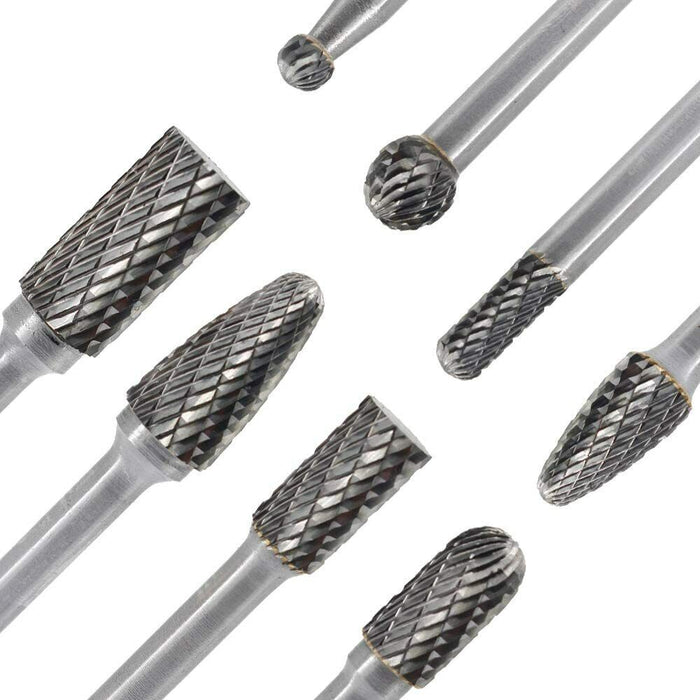 GRIP 8 PC HEAVY-DUTY DOUBLE CUT CARBIDE ROTARY TOOL FILE BIT BURR SET HIGH SPEED