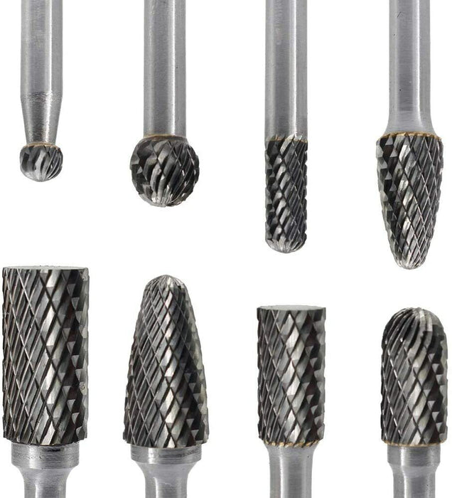 GRIP 8 PC HEAVY-DUTY DOUBLE CUT CARBIDE ROTARY TOOL FILE BIT BURR SET HIGH SPEED