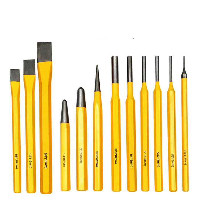 12-Picec Pin Punch and Chisel Set Centre Taper & Long Pin Punches & Cold Chisels