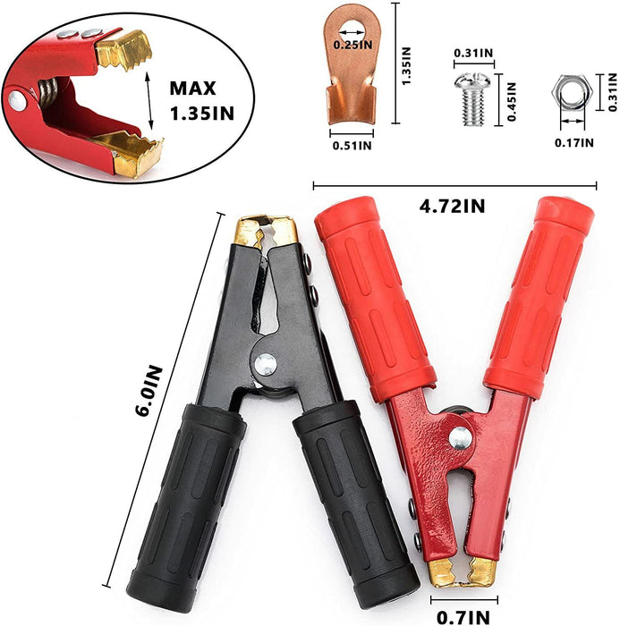 2x Metal Car Battery Clip Crocodile Alligator Test Terminal Clamp 500A Red Black