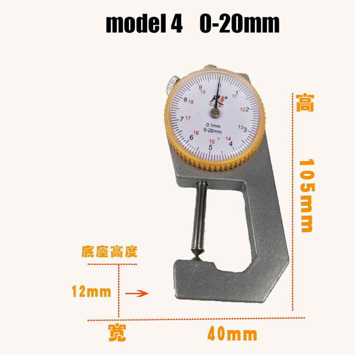 Dial Thickness Gauge Range 0-20mm Accuracy 0.1mm Metal Paper Leathercraft Tool